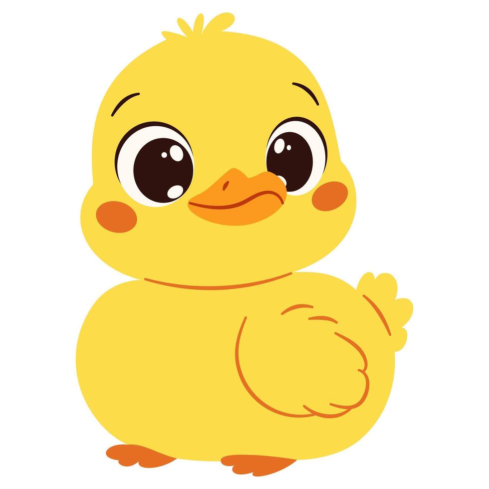 Super cute duckling with big eyes. Flat illustration in simple childish style. White background vector