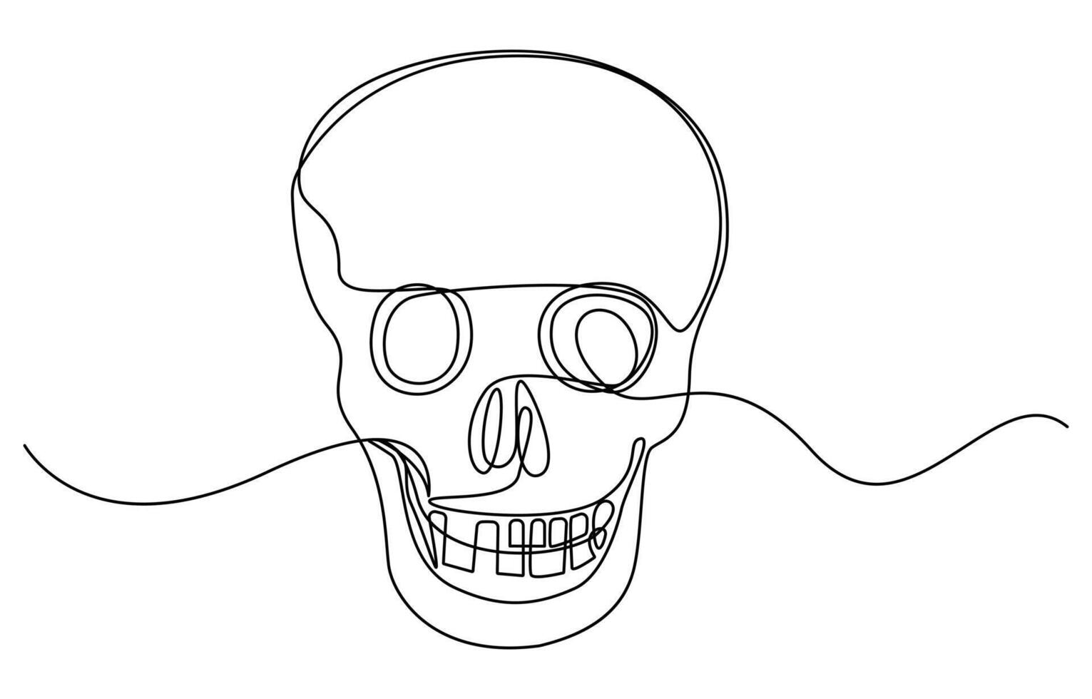 Continuous one line drawing of human skull vector
