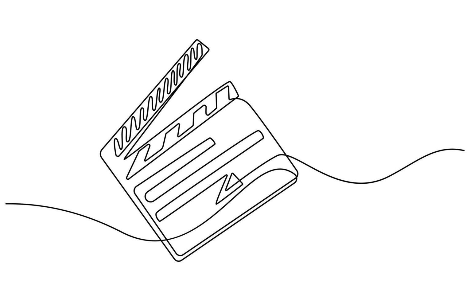 Continuous line drawing of retro old classic movie board clapper and film reel vector