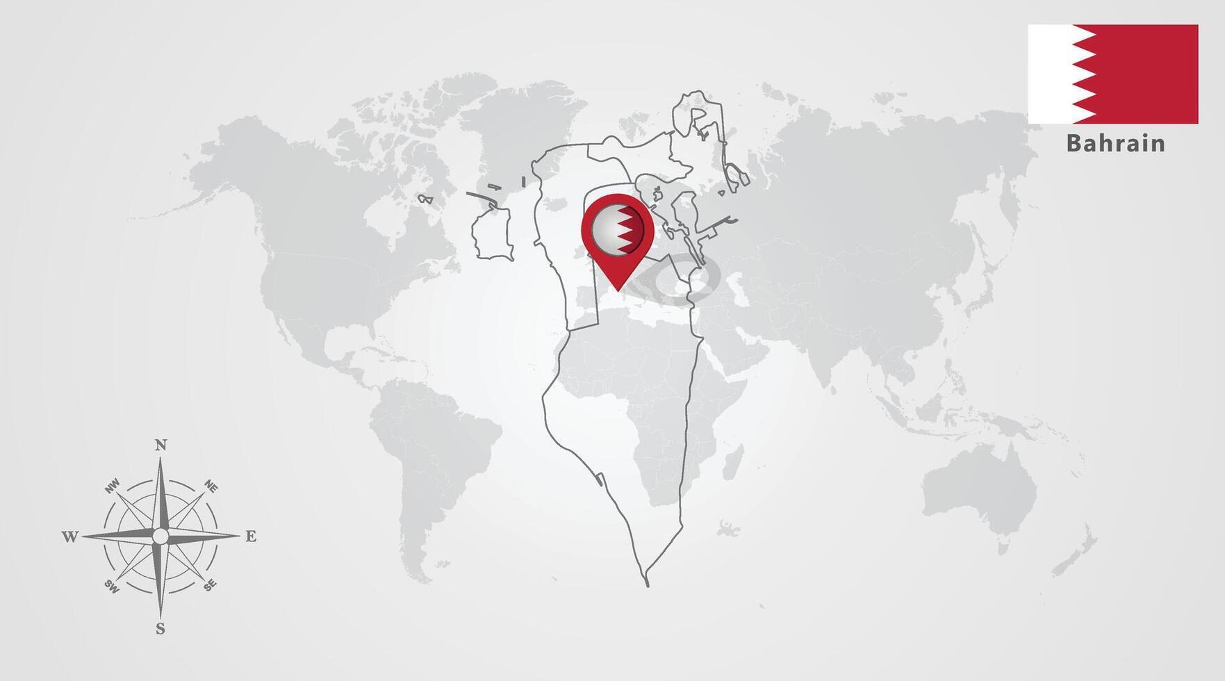 Bahrain flag icon design with map outline, Template with the national flag and map vector