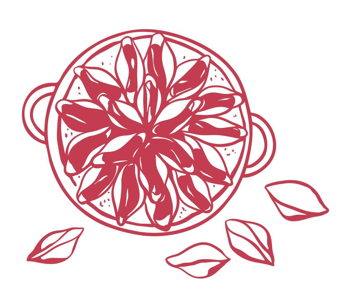 Hand drawn filled pasta shells. Food illustration in sketch style vector
