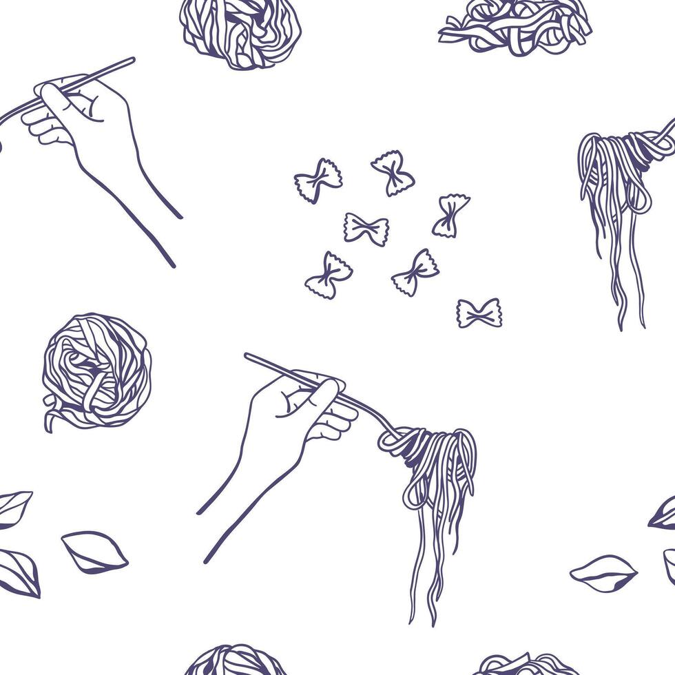 Seamless pattern with hand drawn Italian pasta. Simple food design for textile, fabric, wrapping paper vector