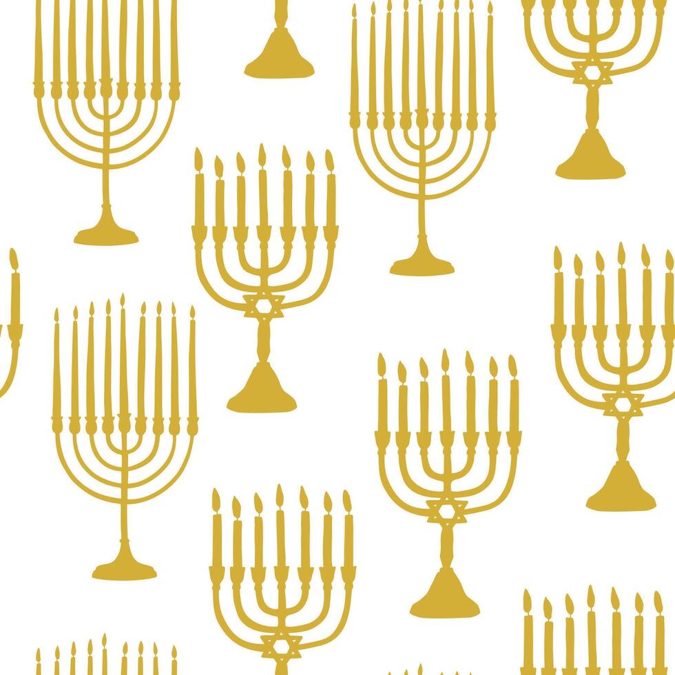 Seamless pattern with hand drawn traditional two types of Jewish menorah. Simple design for textile, wrapping paper, background, gift paper vector