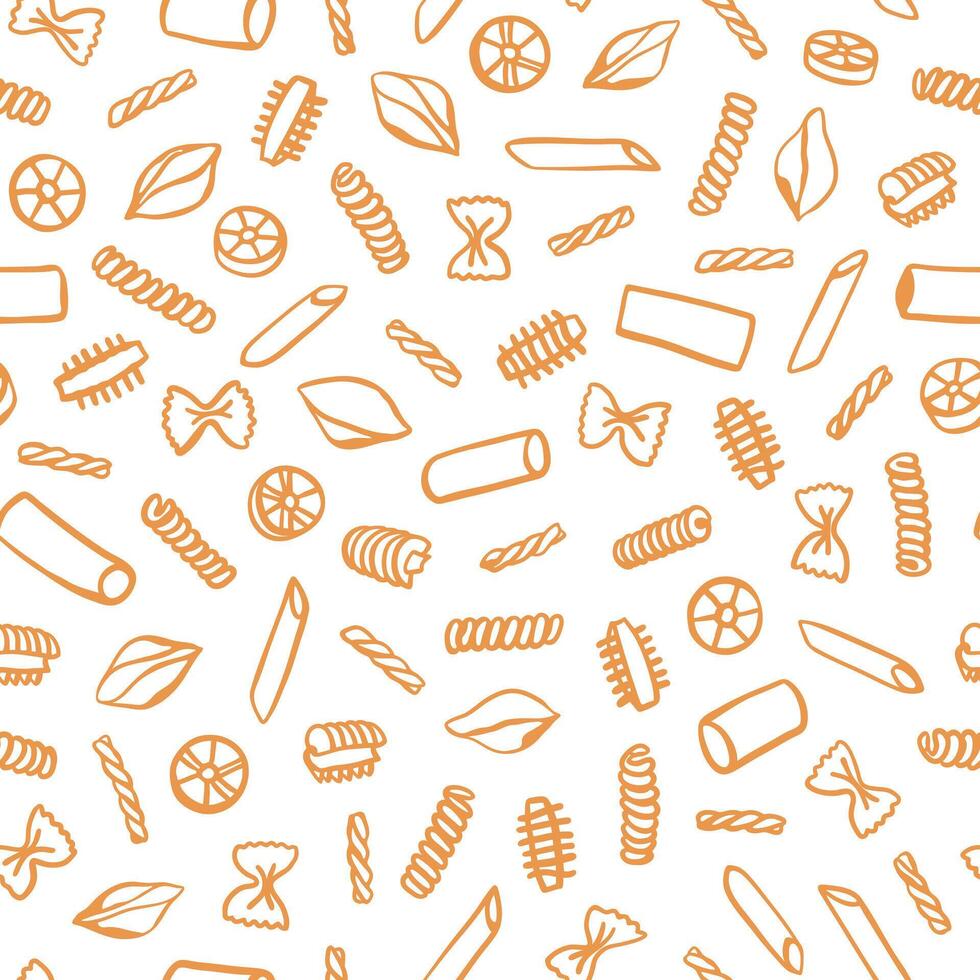 Hand drawn pasta variations seamless pattern. Different types of Italian pasta design for textile, fabric, wrapping paper vector