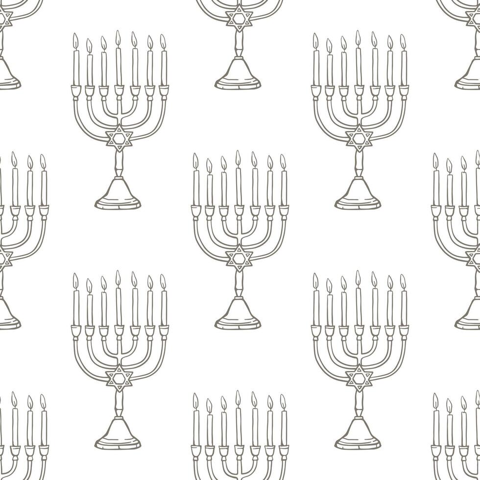 Hand drawn traditional Jewish menorah seamless pattern. Simple design for textile, wrapping paper, background, gift paper vector