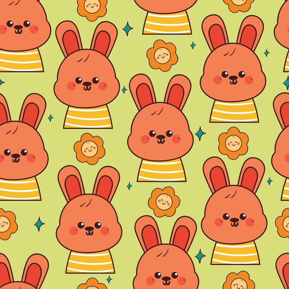 seamless pattern cute cartoon bunny with flower. cute animal drawing for wallpaper, pattern, background vector