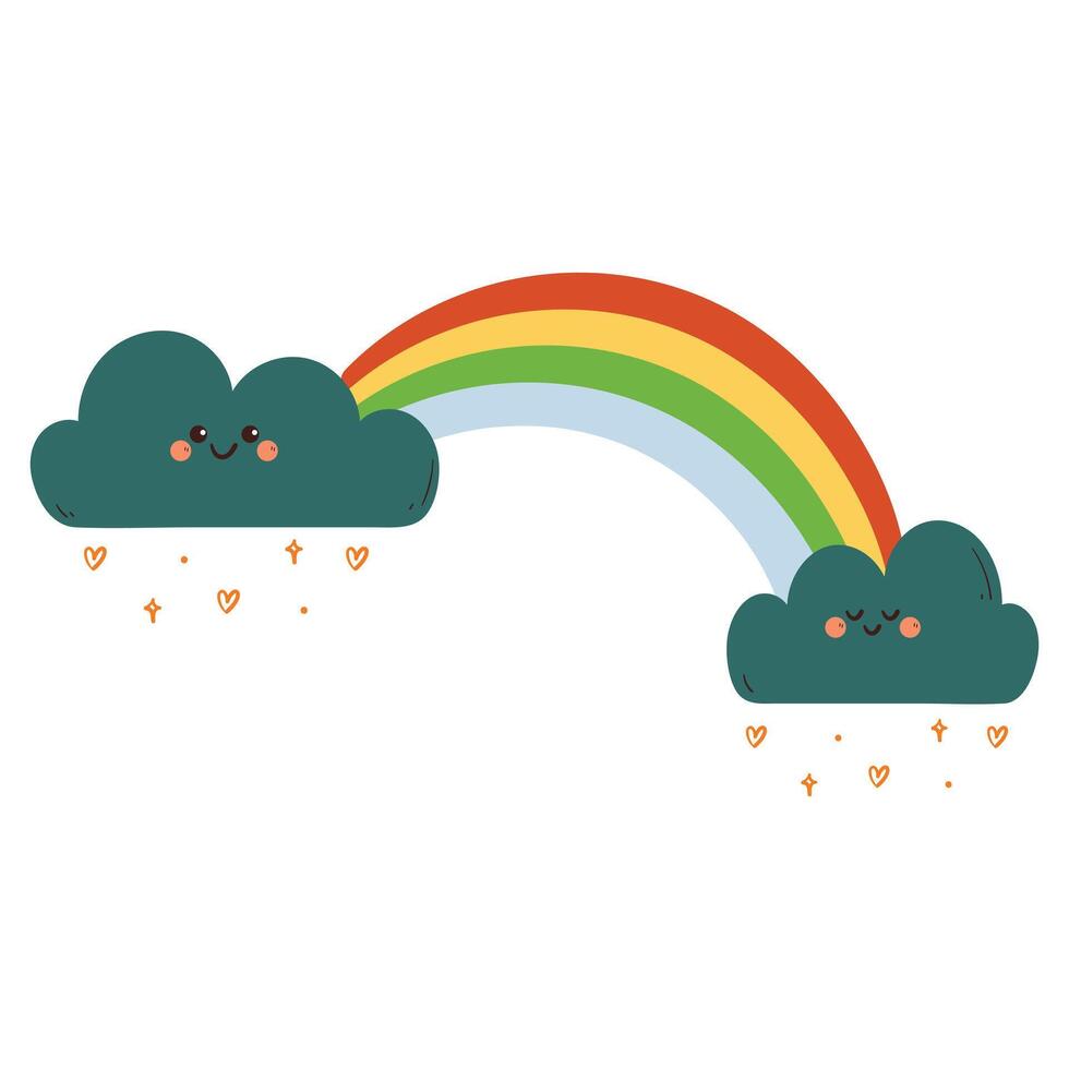 cute hand drawing cartoon rainbow character design. cute sky element sticker vector