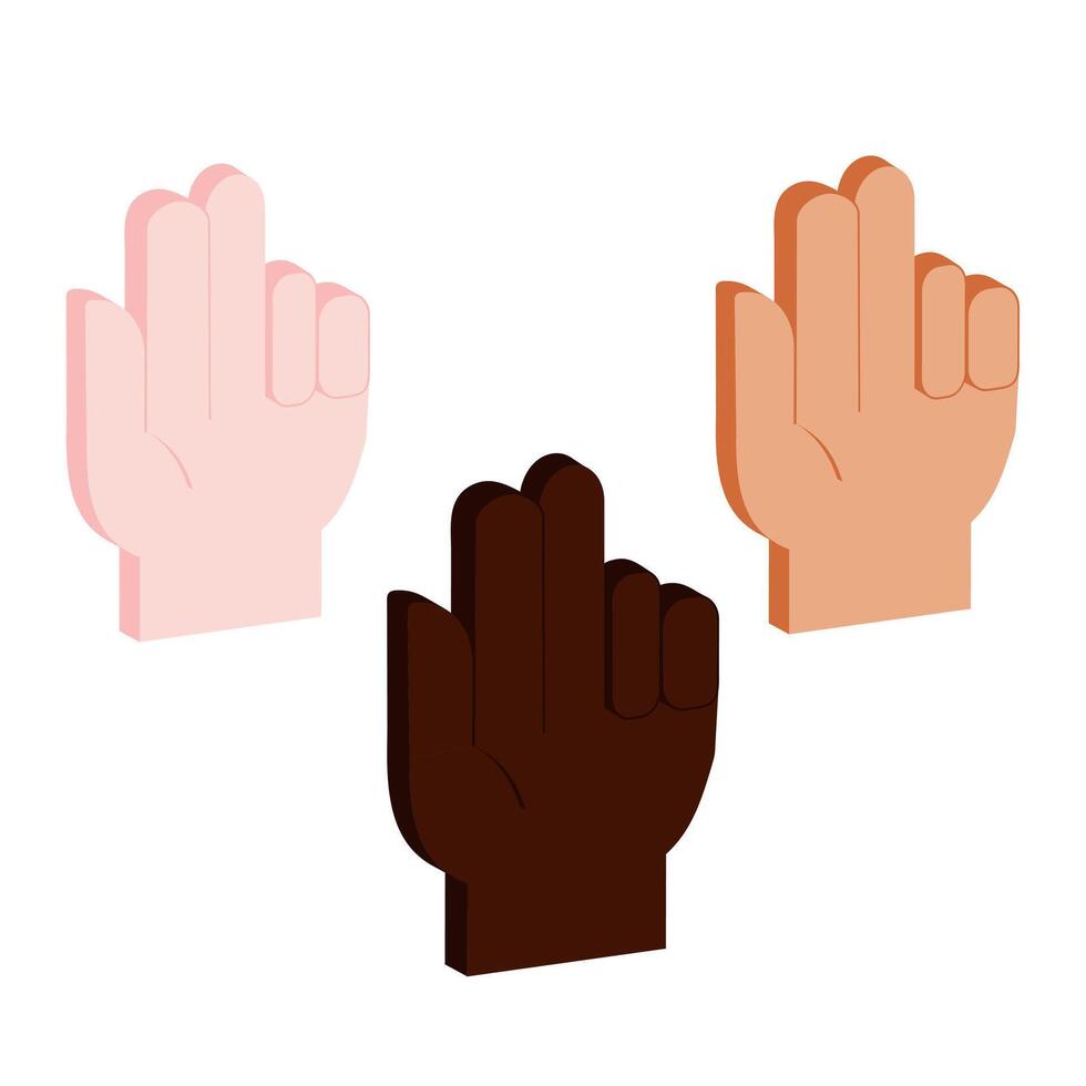 set of isometric hands with three pressed fingers vector