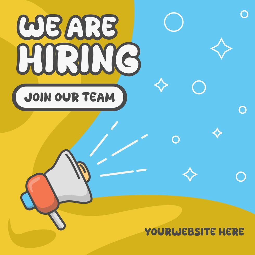 we are hiring poster with illustration of loudspeaker in comic style design vector
