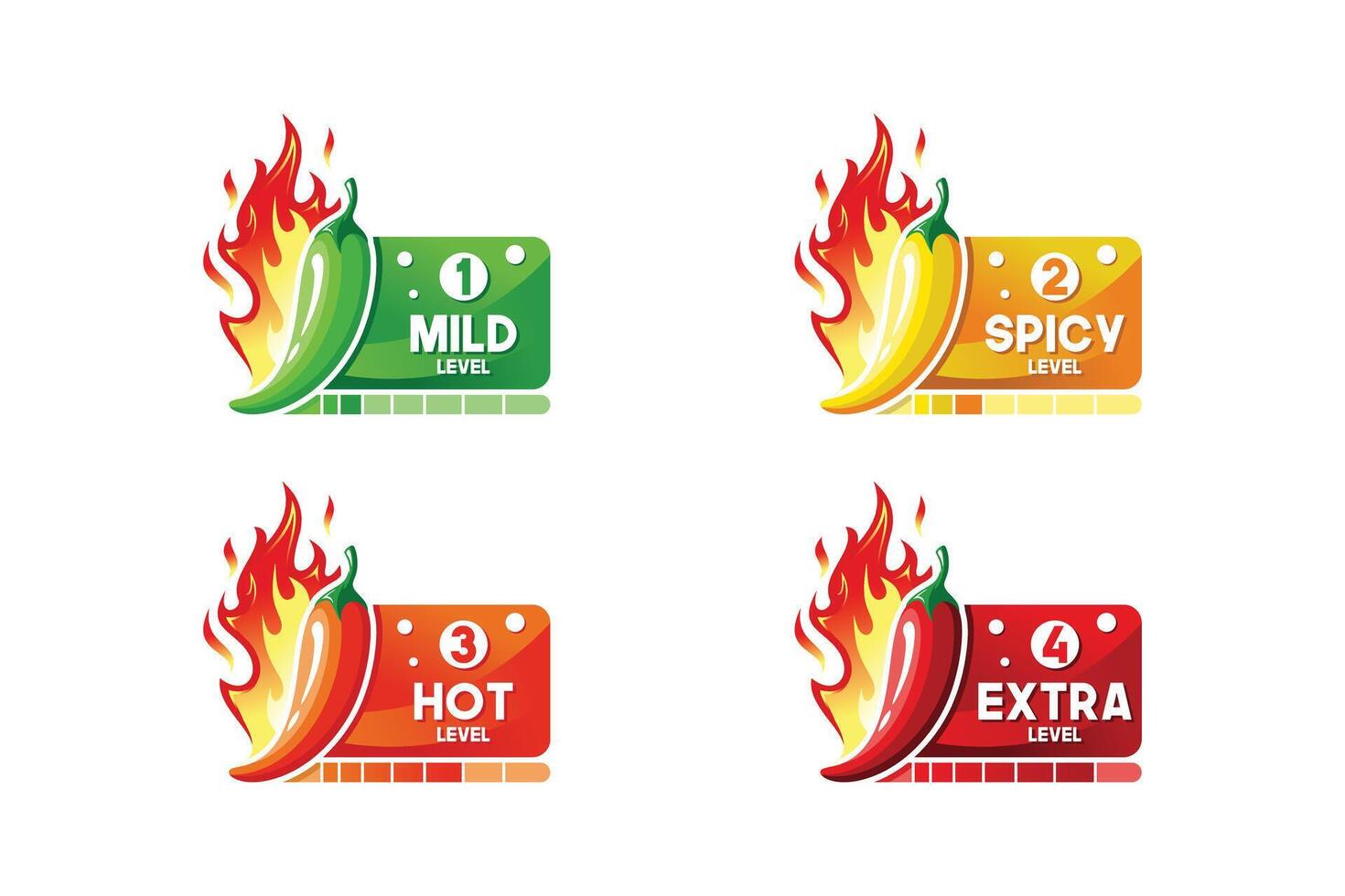 illustration of hot chili label design template with mild, spicy, hot and extra levels. Hot chili and fire logo vector