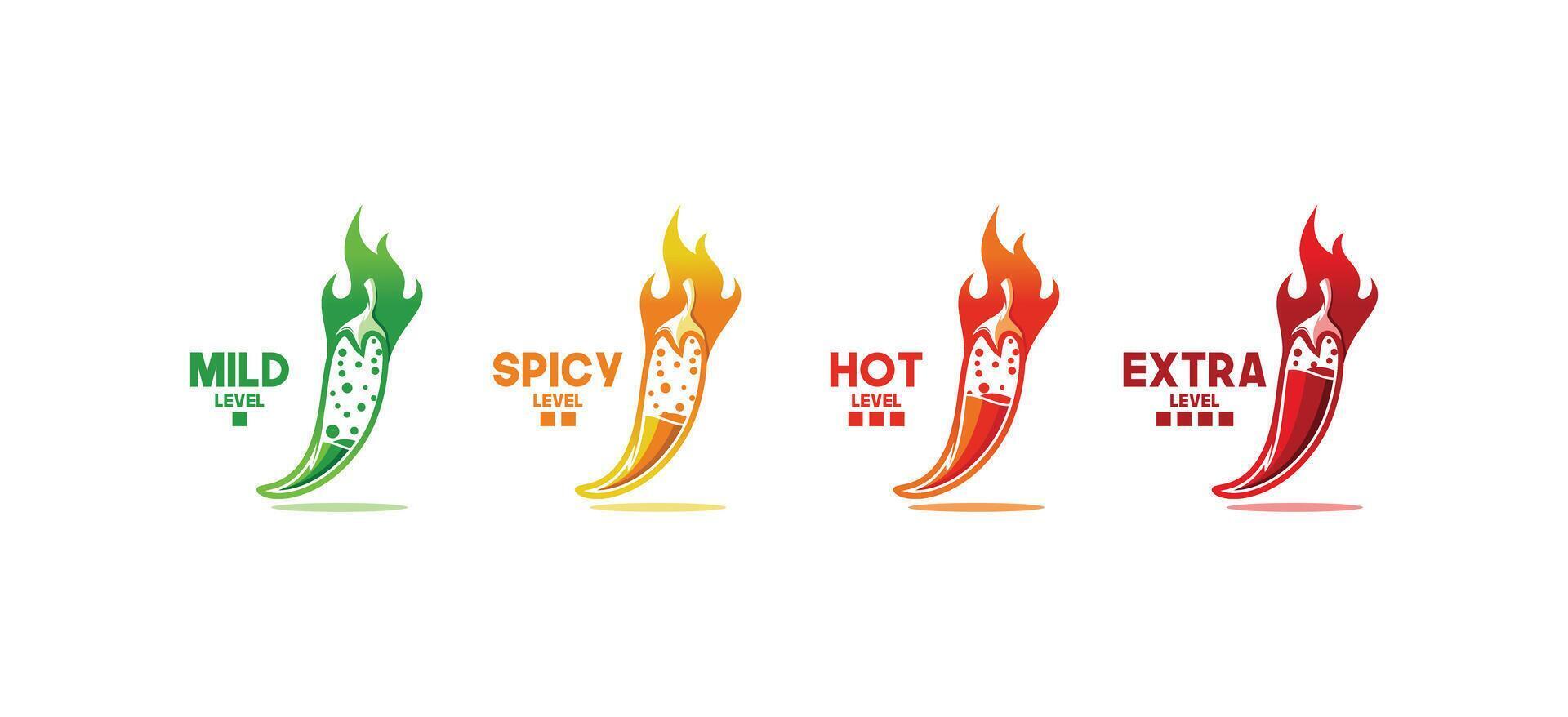 illustration of hot chili design with mild, spicy, hot and extra levels. Hot chili and fire logo vector
