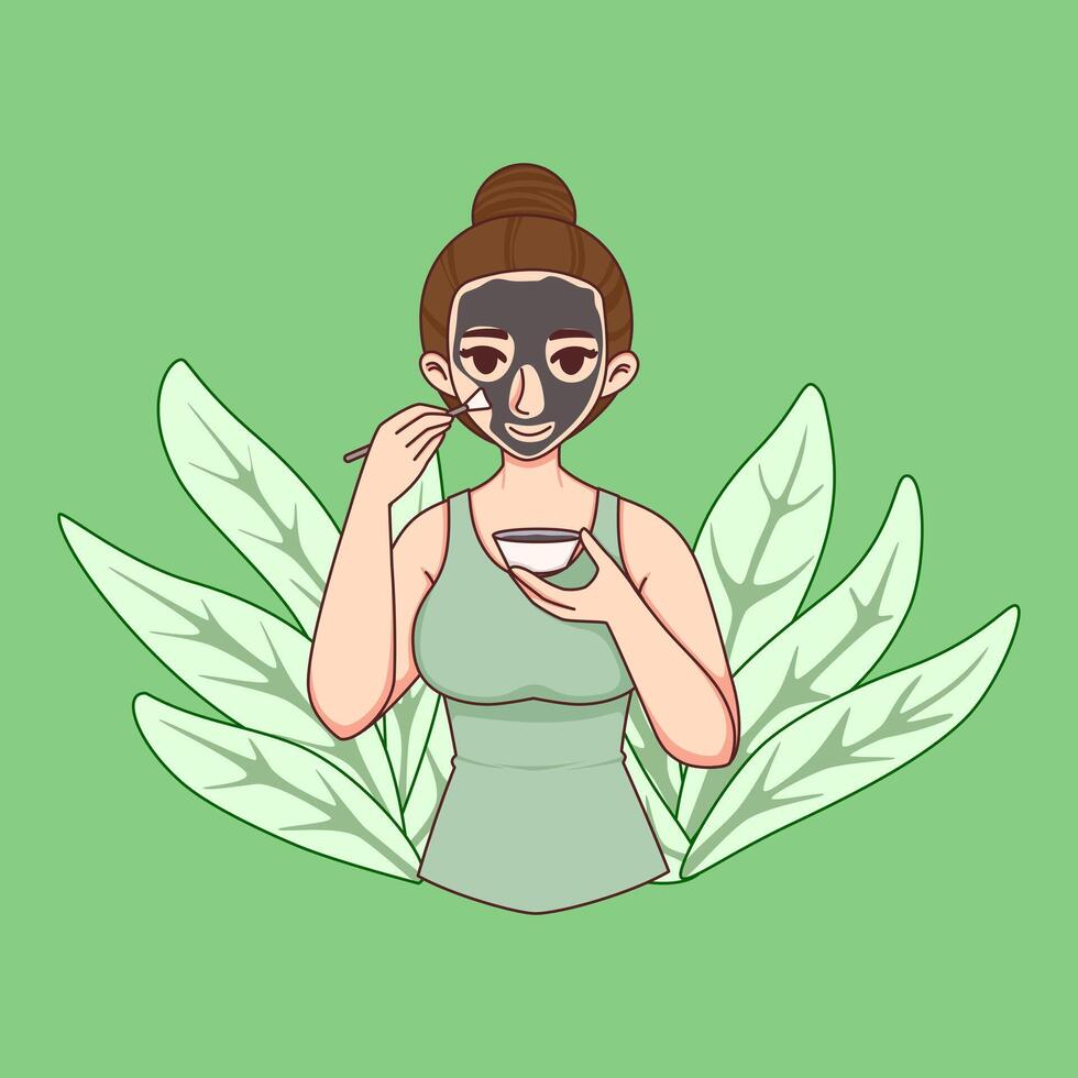 Woman applying mask on face vector