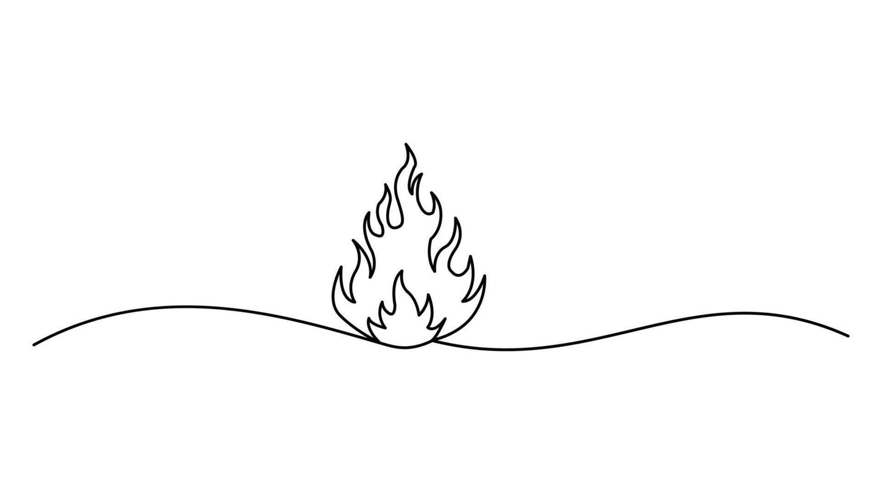 Flame Continuous One-Line Drawing Minimalist Fire Art with Editable Stroke vector