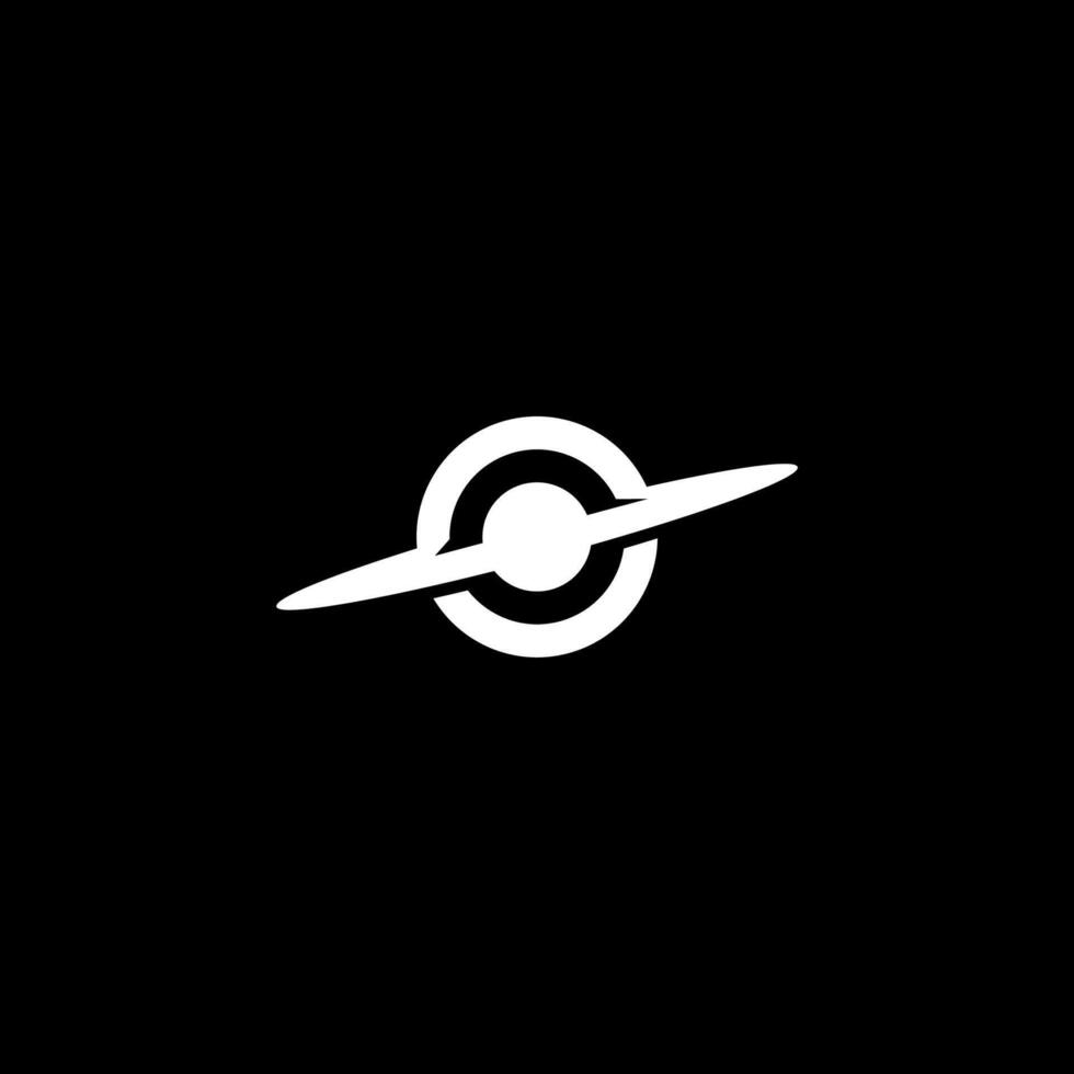 A black and white logo with a circle and a planet vector