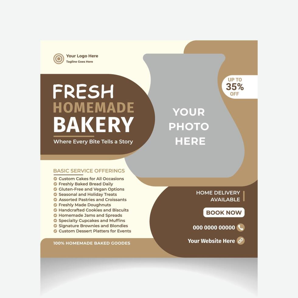 fresh homemade bakery social media post design template layout vector