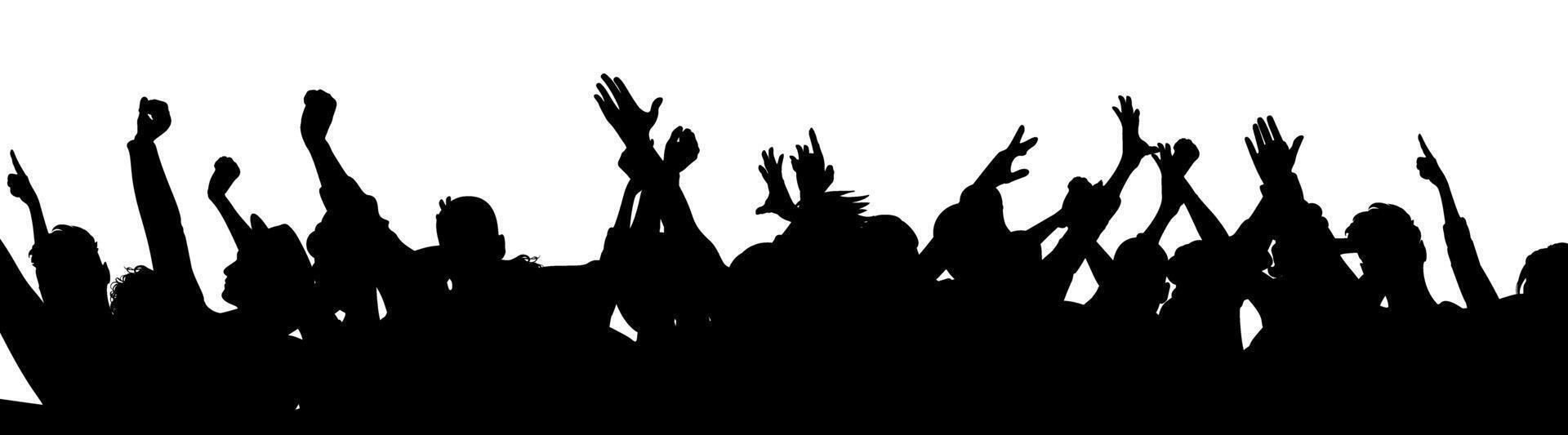 A silhouette of a happy group of young people partying together, dancing, and cheering vector