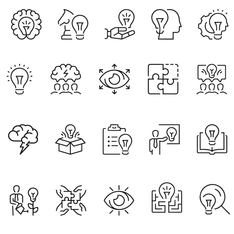 Idea line icons. Creative idea line icon set. Brainstorming, lightbulb, brain, solution vector