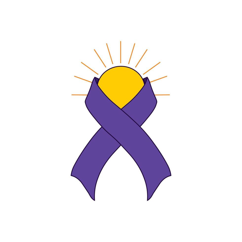 Purple Ribbon with Sun Illustration Representing Awareness and Hope Design vector