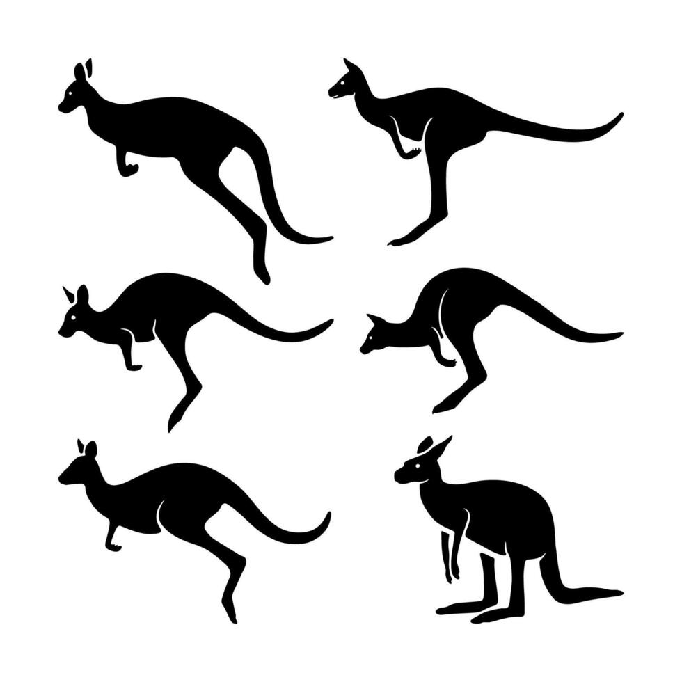 Kangaroo Silhouette on White Background collection vector