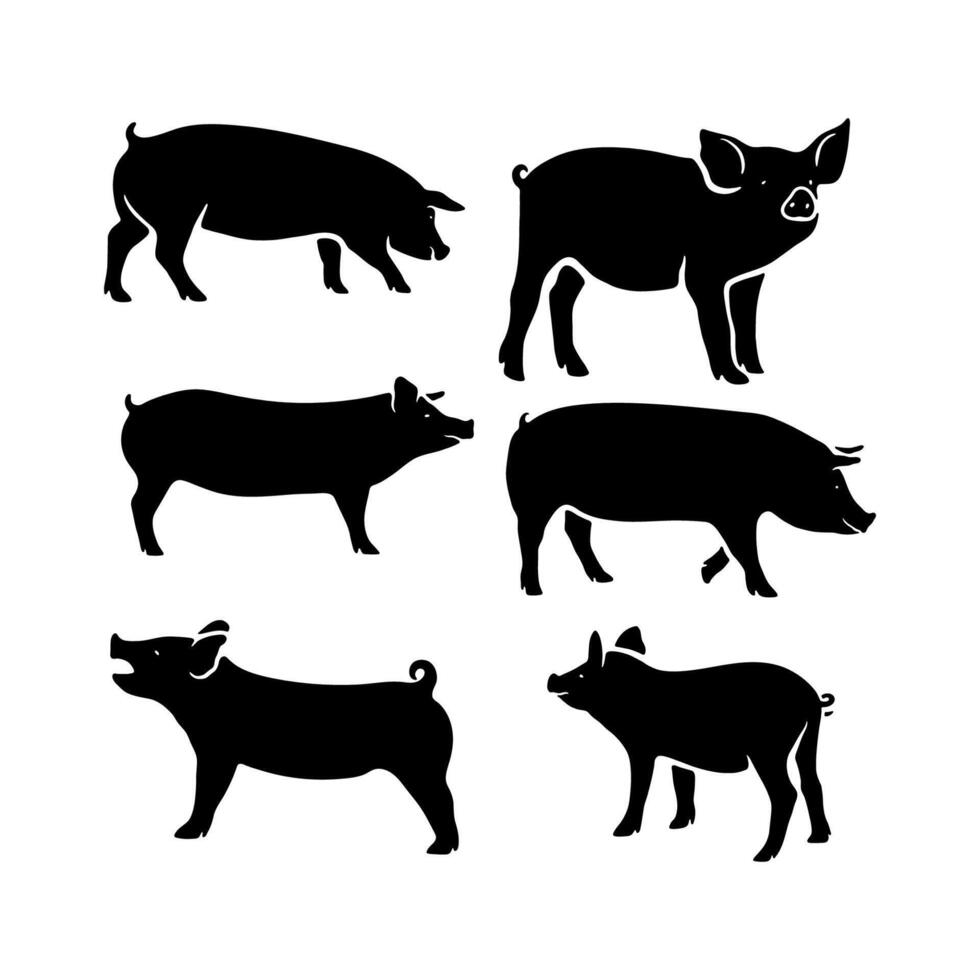 Flat design animal pig silhouette set vector