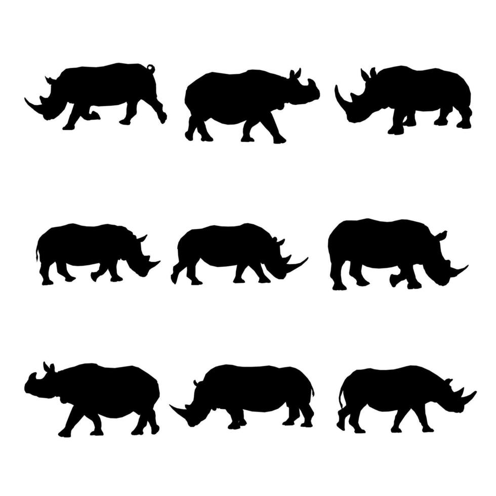 Collection of rhino animal silhouettes vector