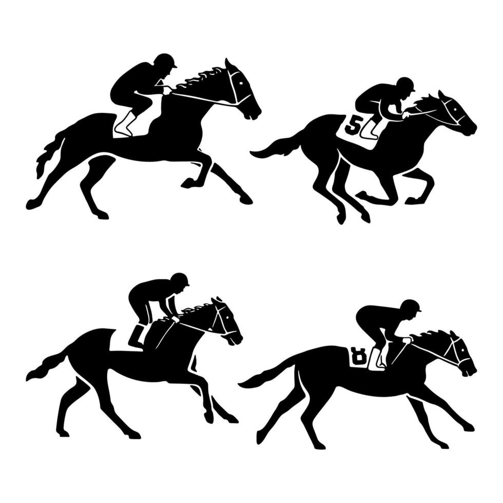 Silhouette of horse and jockey on white background vector