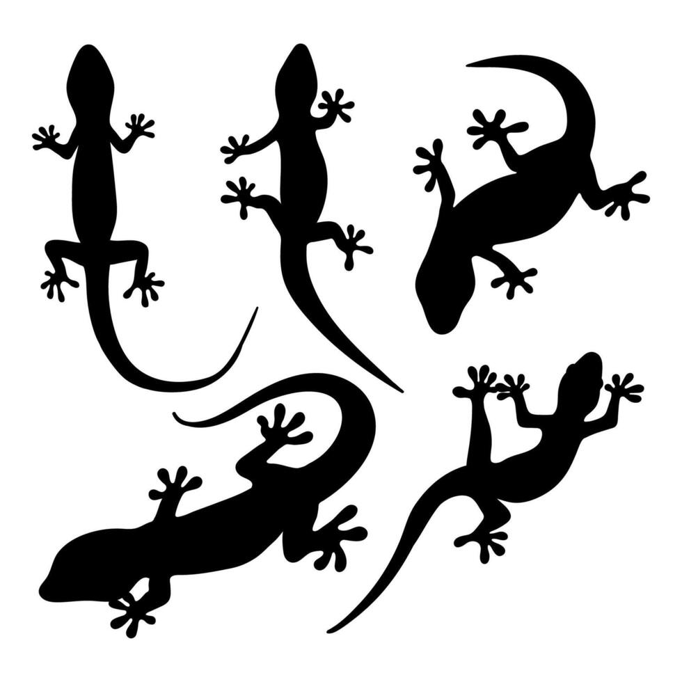 Lizard Silhouette Set Minimalist Black Gecko and Reptile logo icon vector