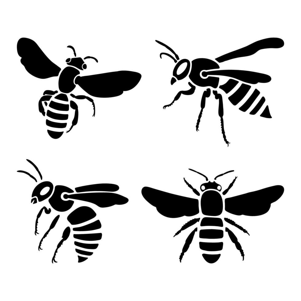 Bee silhouette collection on white background vector