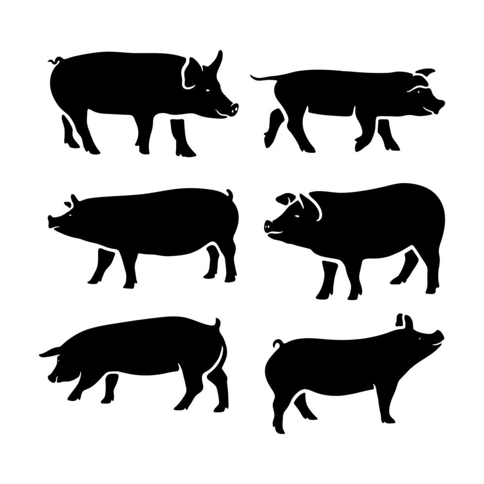 Flat design animal pig silhouette set collection vector