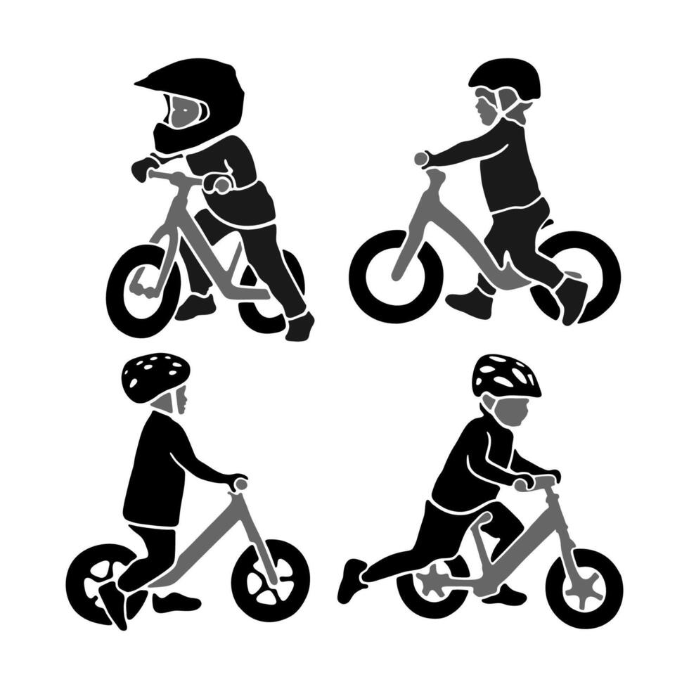 A little boy ride a bicycle silhouette black color silhouette vector