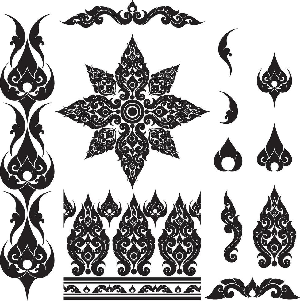 Traditional Thai Pattern Set for Tattoo Design and Decorative Projects vector