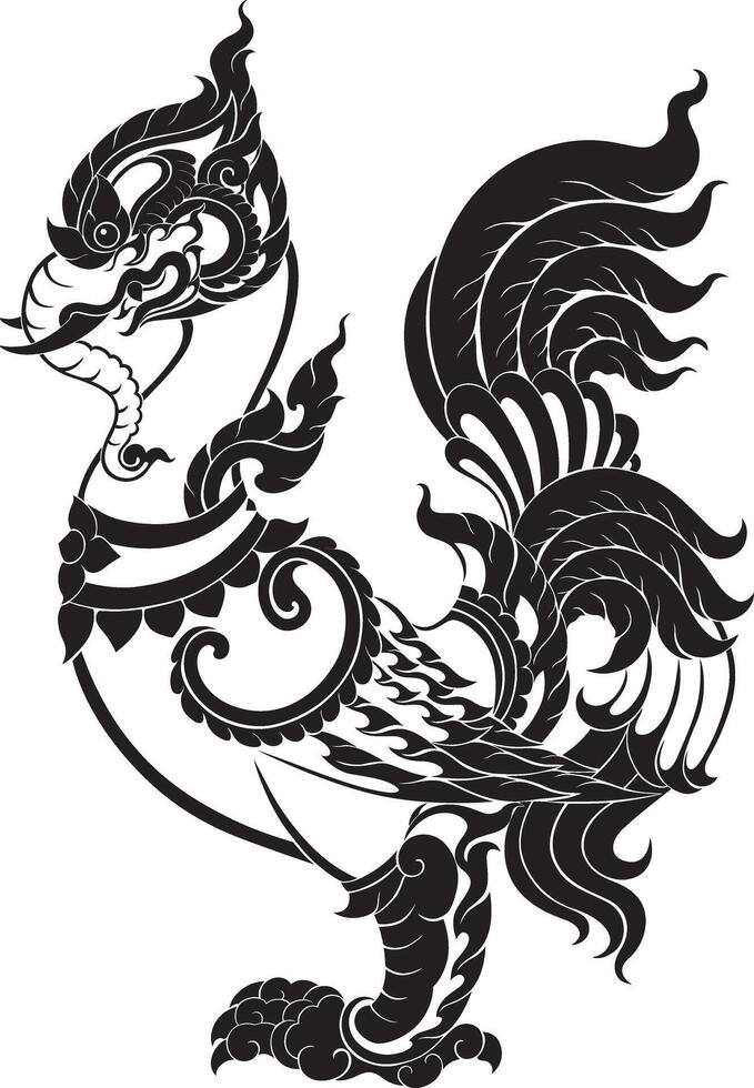 Thai Mythical Bird Element for Elegant Designs Ideal for Luxury Packaging Fabric Patterns and Tattoo Art vector