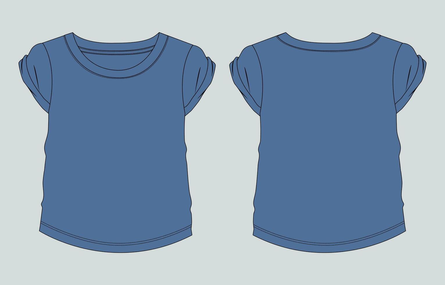 A blue t - shirt with sleeves and a front view vector