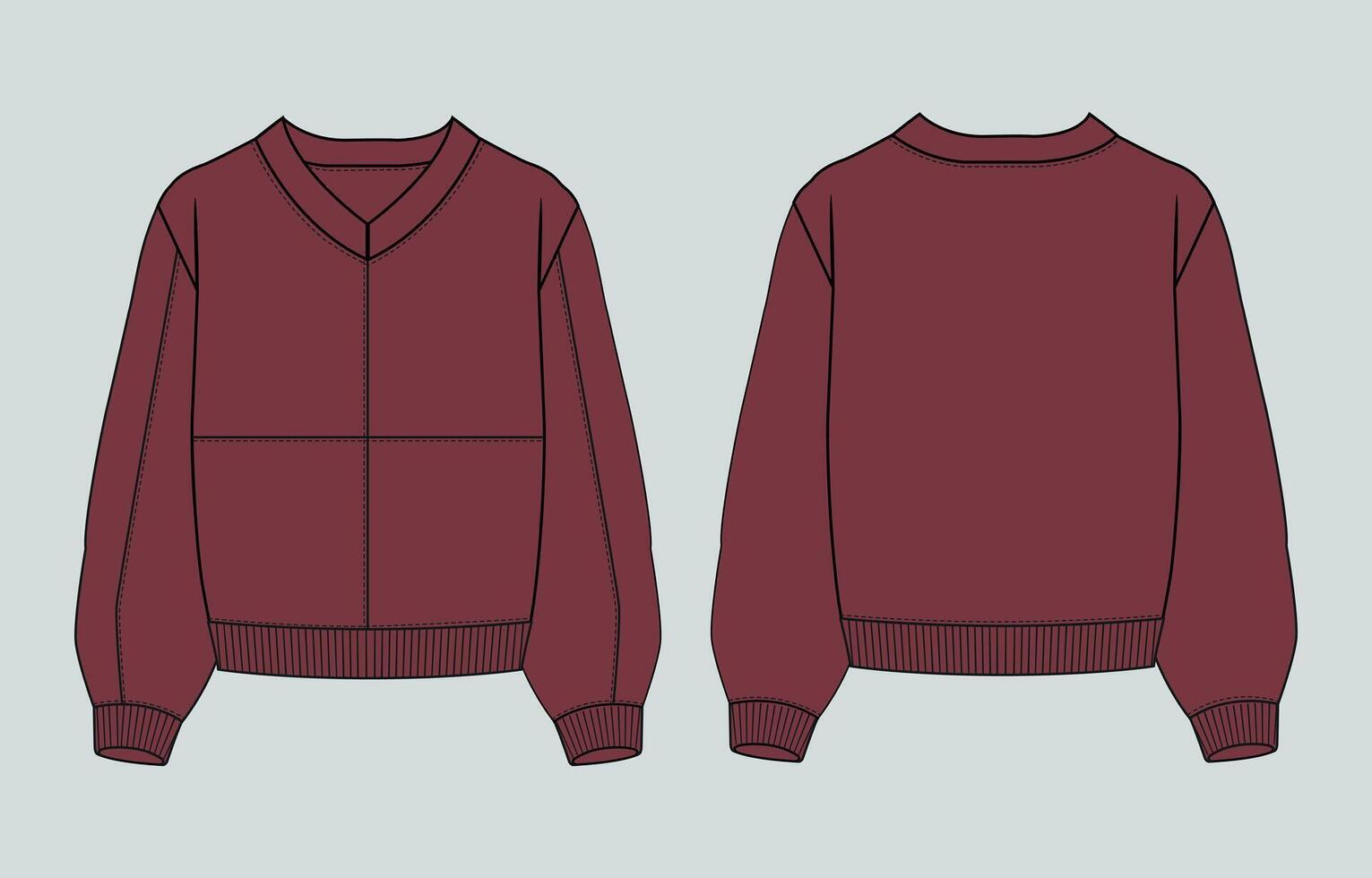 A maroon sweater with a v - neck and long sleeves vector