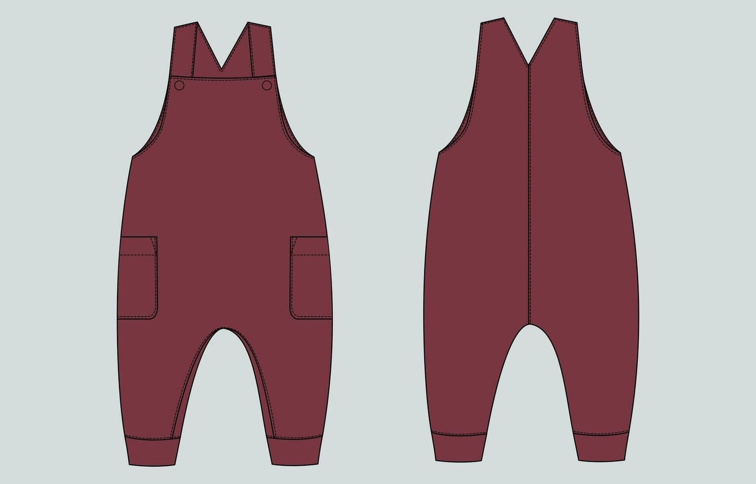 The overalls are made from a maroon fabric vector
