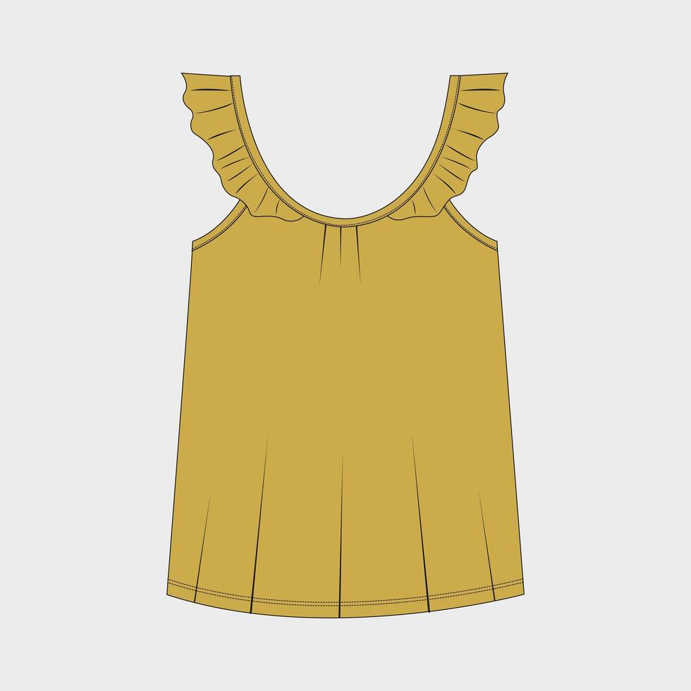 A yellow top with ruffles on the shoulders vector
