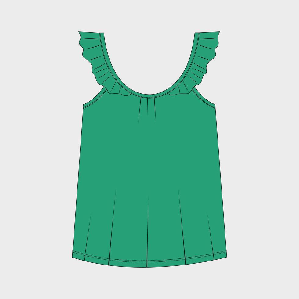 A green top with ruffles on the shoulders vector