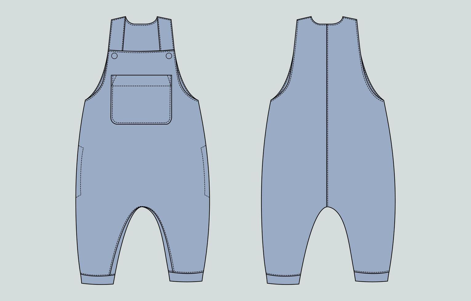 The overalls are blue and have pockets vector