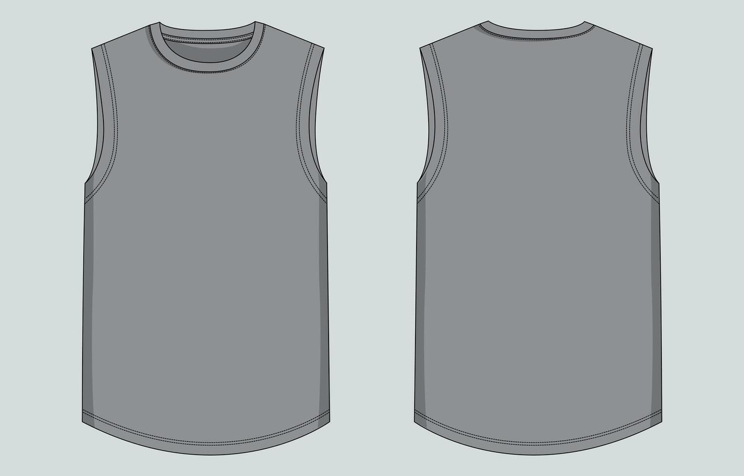A gray tank top with a front and back view vector