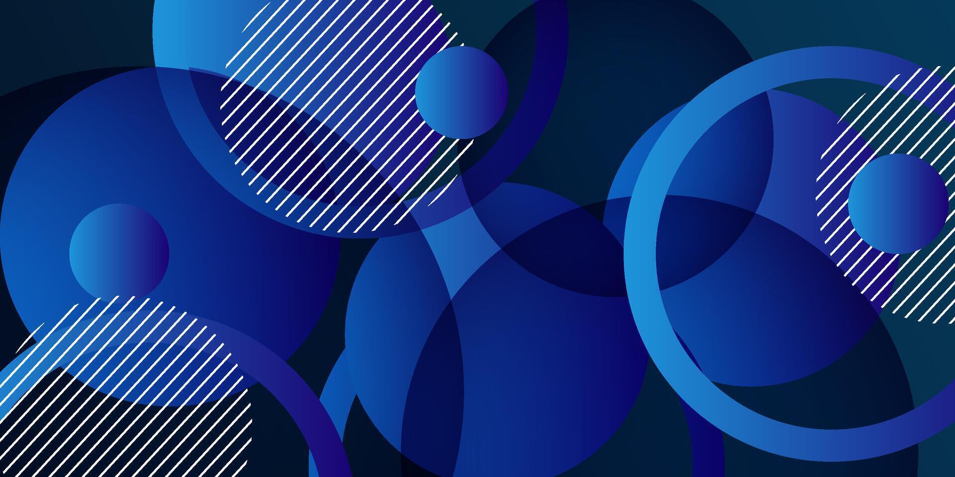 Abstract overlapping circles on dark blue background with line element shapes. Colorful blue design. Eps10 vector