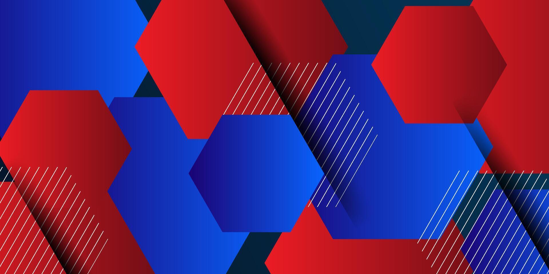Abstract 3d background. Dark blue gradient background. Red and blue hexagon element pattern. Hexagon banner design. eps10 vector