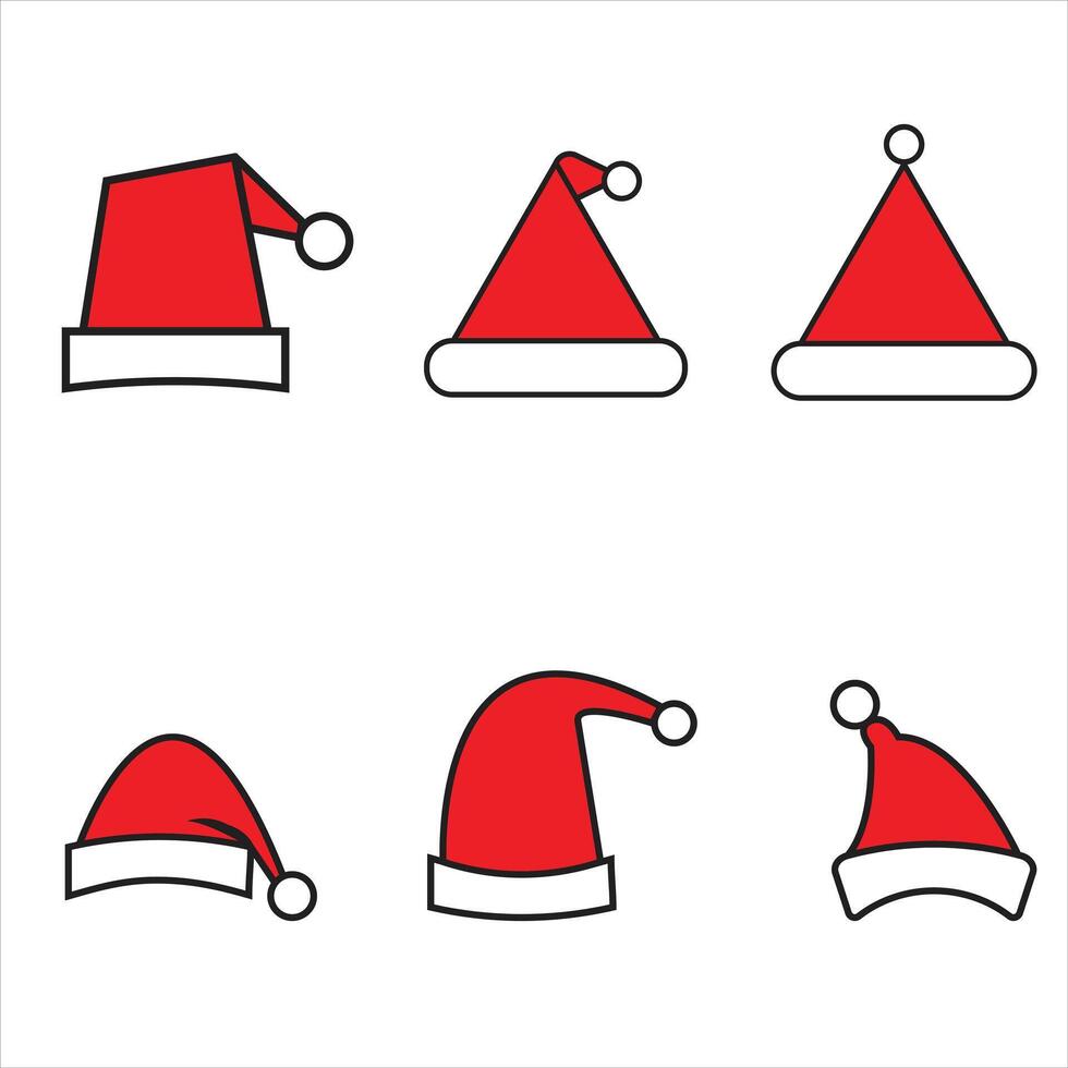 Set of Santa Claus hats. New Year hats. Christmas collection. Santa Claus hats isolated on a transparent or white background, illustration. vector