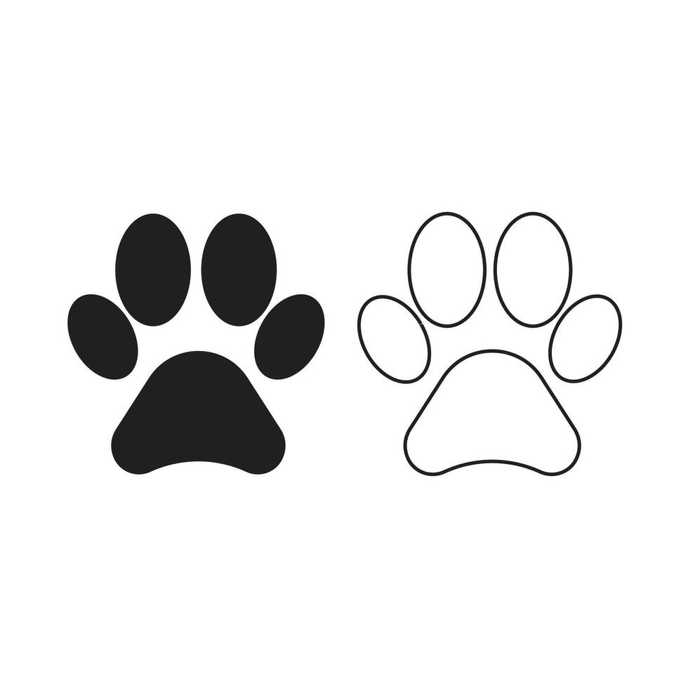 Paw footprint icon set.Paw line icons set.silhouette illustration design on white background. vector