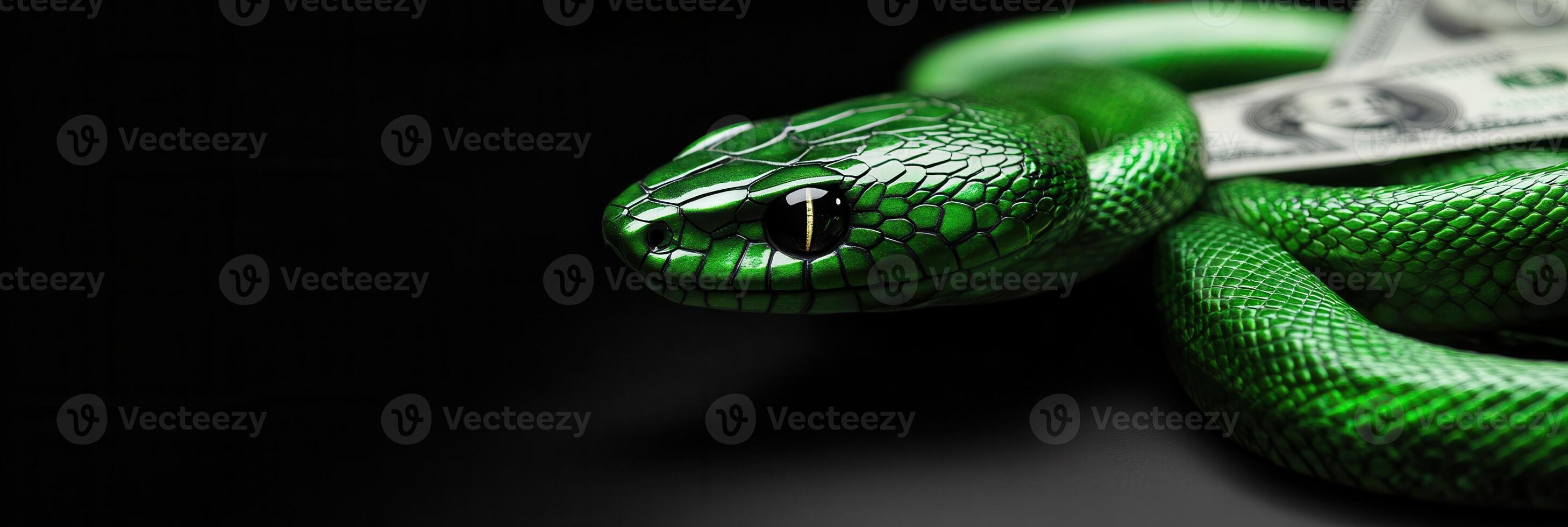 Green Snake with money of Chinese New Year. snakes are a symbol of success and wealth. photo