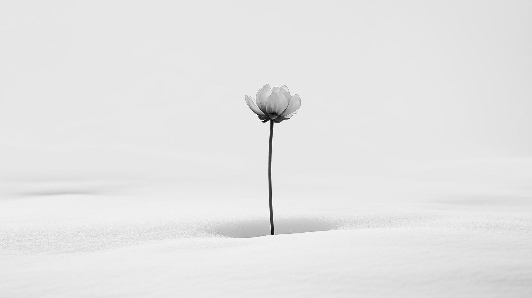 A single flower is standing in the middle of the snow photo