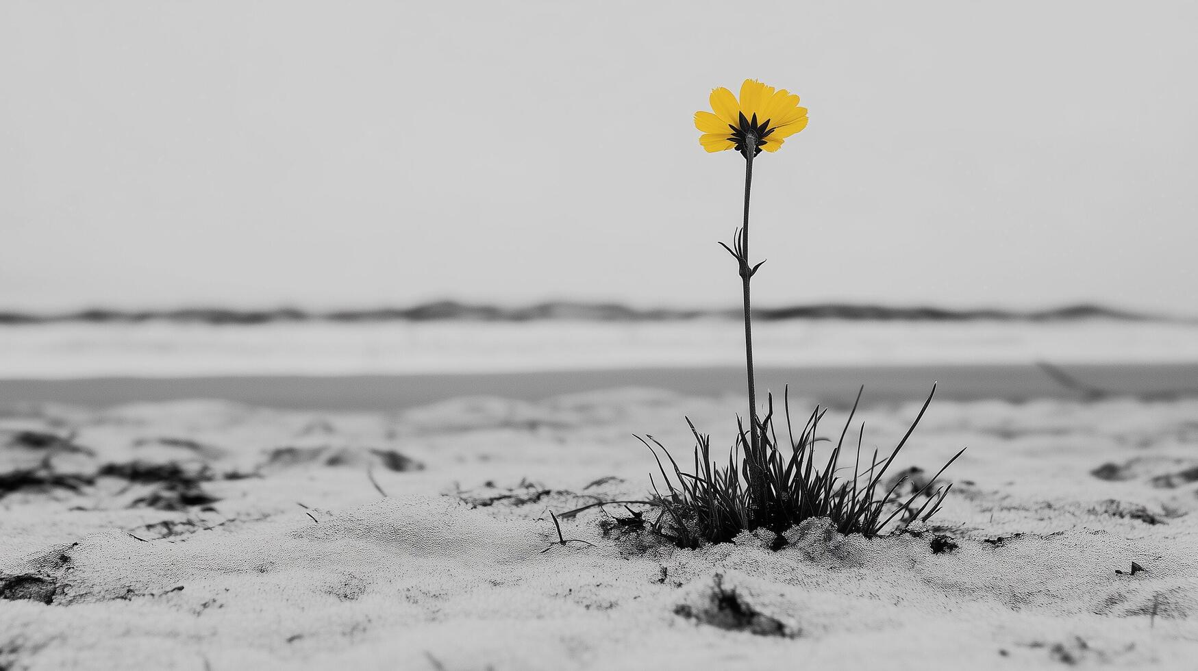 A lone yellow flower in the snow photo