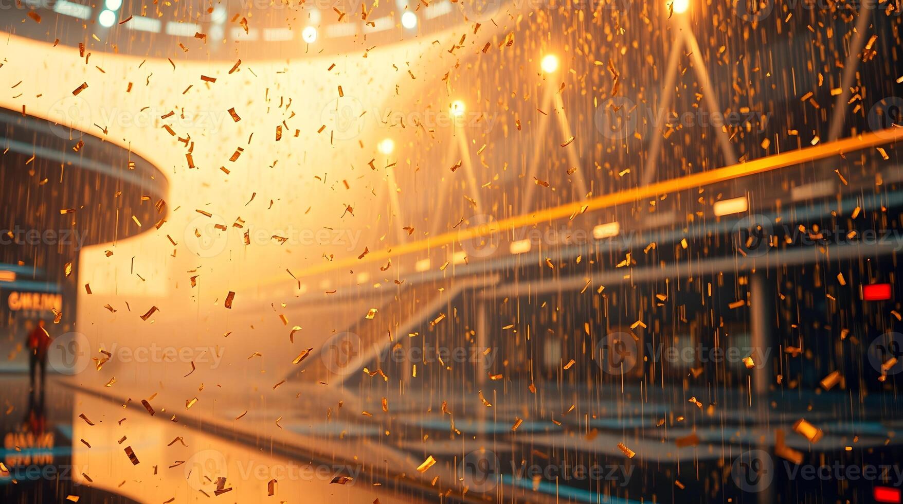 A man is walking through a futuristic building photo