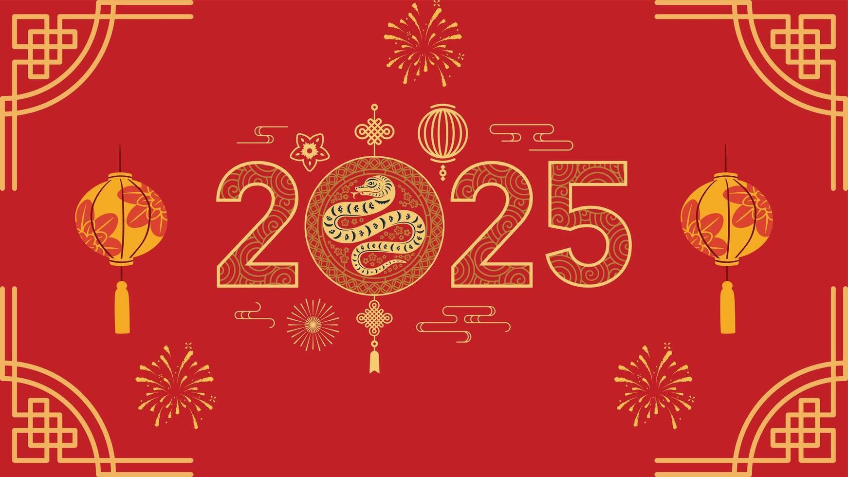 Chinese New Year 2025 banner template design with dragon, golden decoration. vector