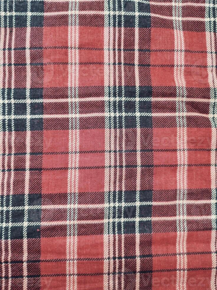 The pattern and background of the fabric has a red checkered motif photo