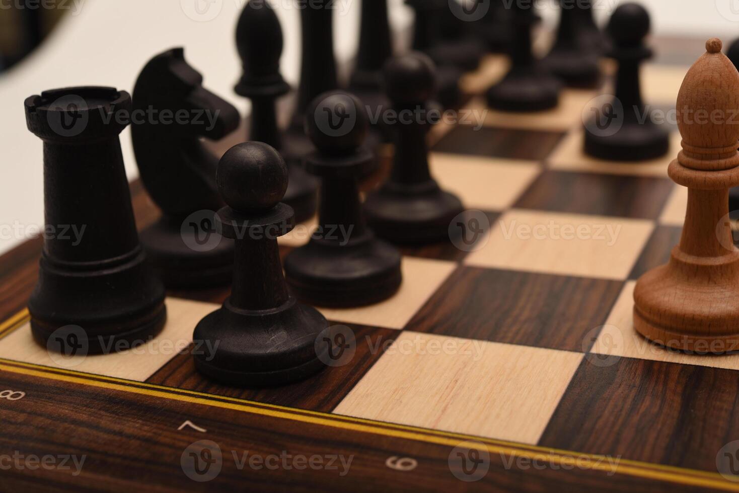 Black and white chess. Wooden chess on a board. A chess game. photo